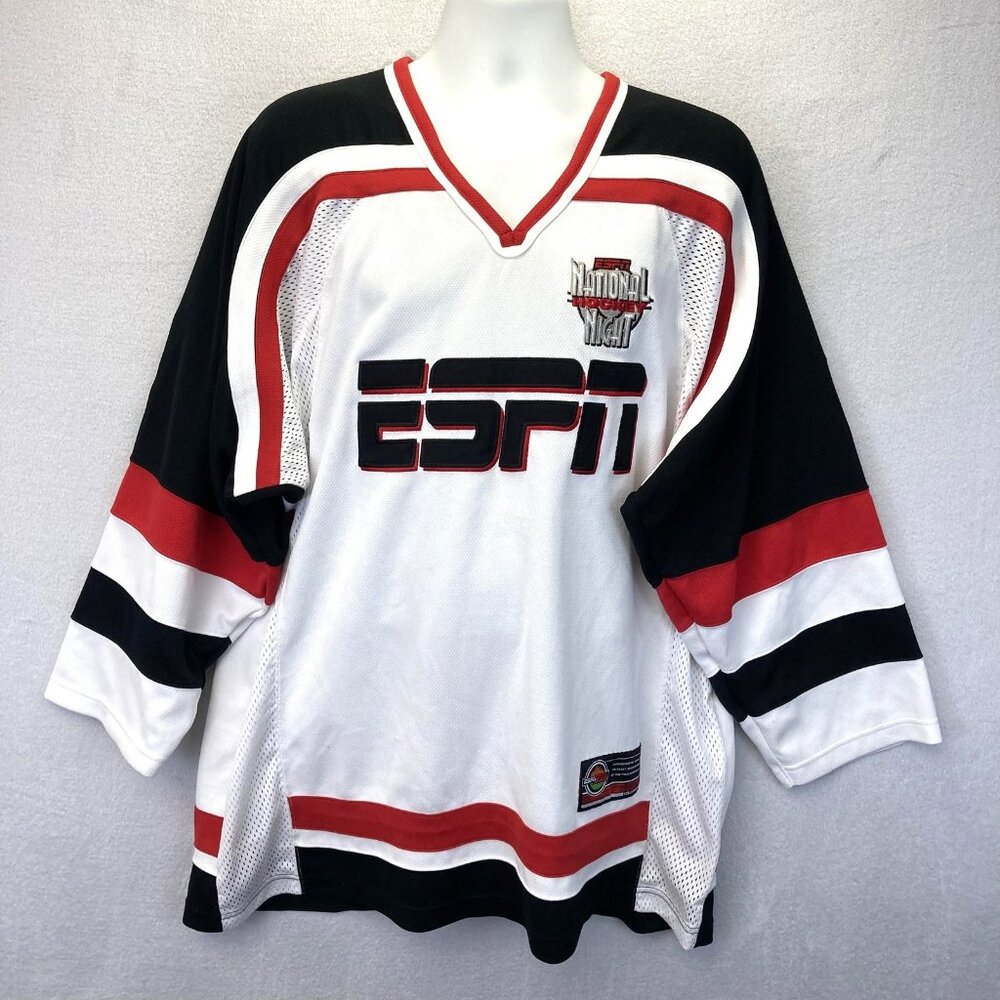 Vintage ESPN National Hockey Night Jersey Mens Large White Hockey Red Black‎ 90s